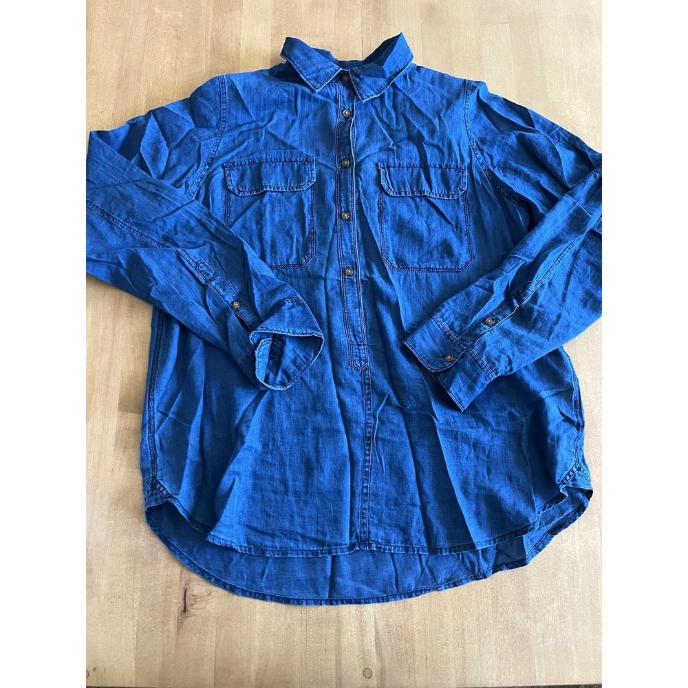 J‎ Crew Womens Shirt Size 10 M Western Lightweight Denim Button Slim Fit Blue